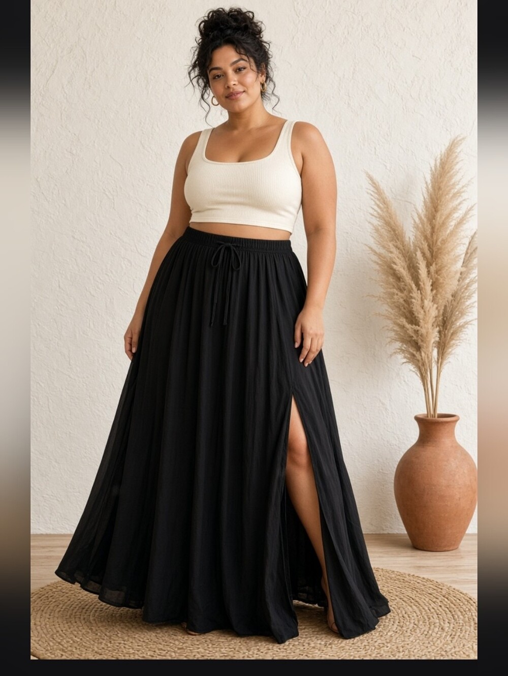 NWT Torrid Black. Side Slit Drawstring Maxi Skirt Size 1 Black.